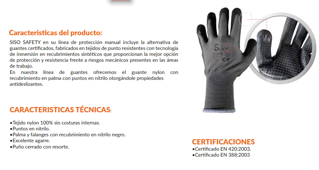 Guante En Nylon Con Puntos En Nitrilo SISO - Imagen 2